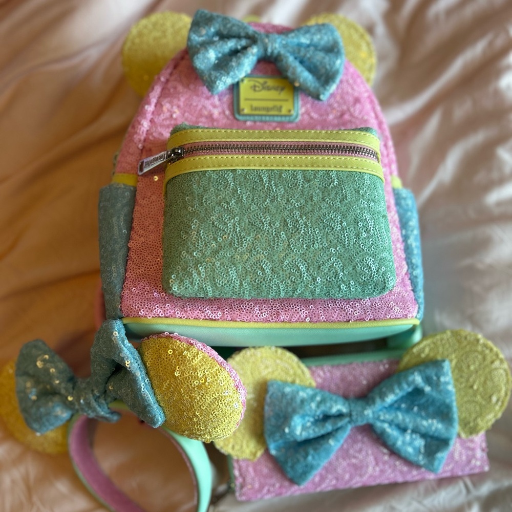 Disney Parks Loungefly Mini Backpack, wallet, & matching ears! Beautiful pastel.